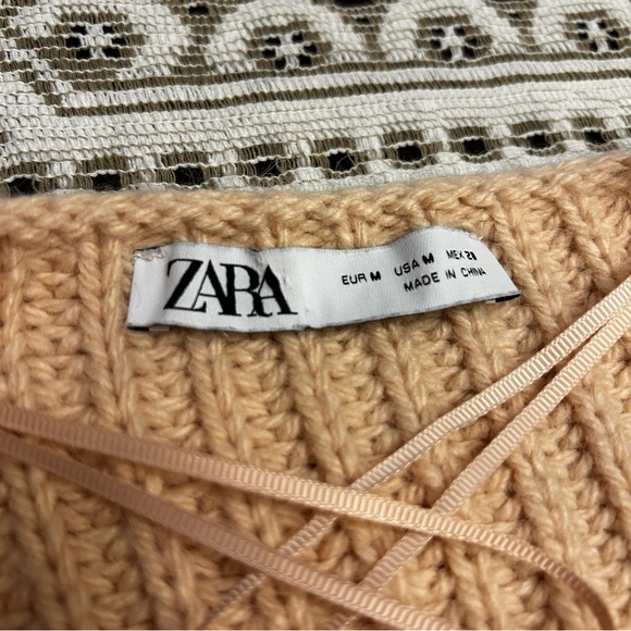 Zara Tie Waist V-neck Wrap Cardigan Sweater Cozy Chic Creamy Peach in Medium - Picture 2 of 10